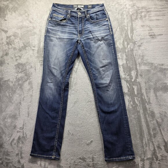BKE Jeans Mens 30R Blue Jake Straight Leg Contrast Stitching Stretch Embroidered - Picture 1 of 12
